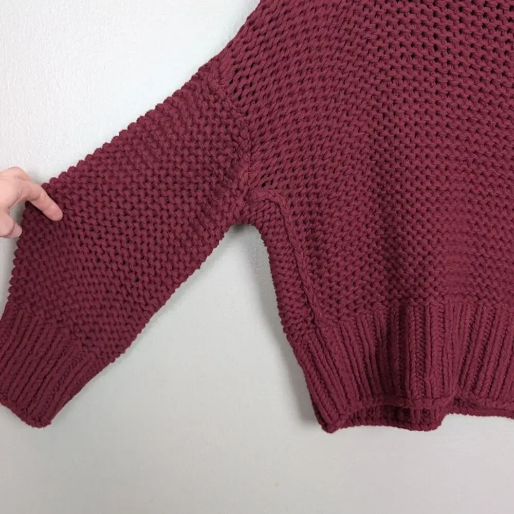 FREE PEOPLE | My Only Sunshine Burgundy Lose Knit Slouchy Sweater Mock Neck